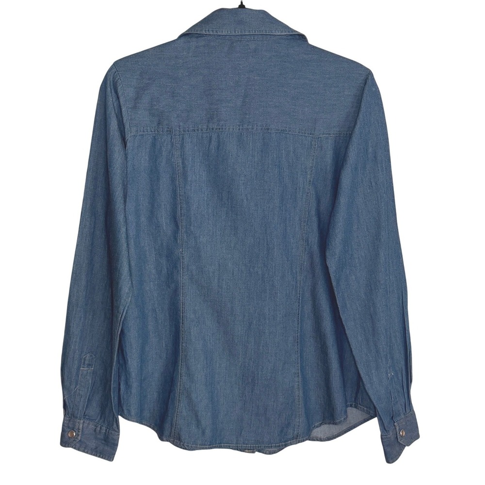 Pendleton Womens Denim Ruffle Pearl Snap Western Shirt Country Rodeo M - Picture 3 of 13